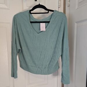 Women's Ribbed V-Neck Top - Teal